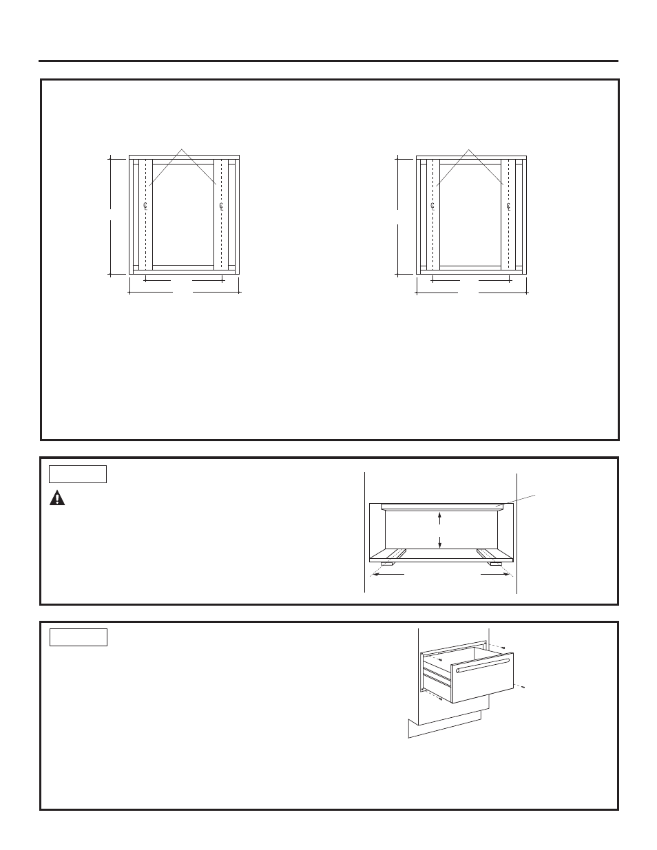 Warning, Installation, Provide cabinet support install anti-tip brackets | Install warming drawer, Step 1 step 2 | GE ZKD910SFSS User Manual | Page 9 / 16