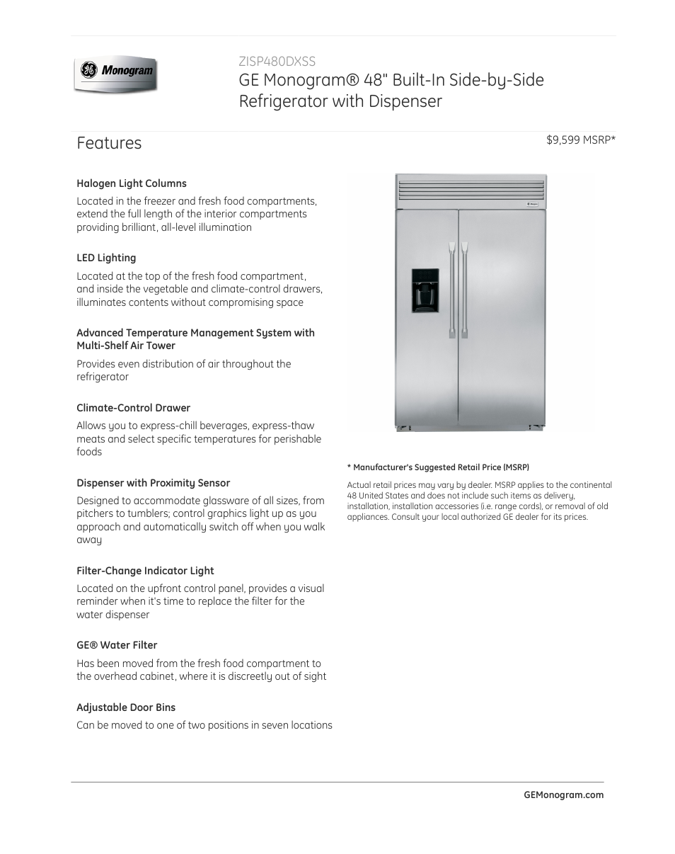 GE ZISP480DXSS User Manual | 4 pages