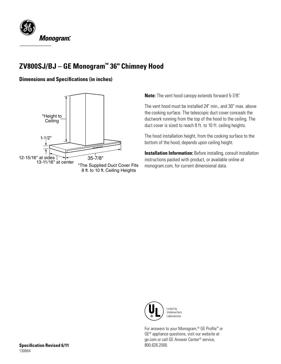 GE ZV800SJSS User Manual | 4 pages