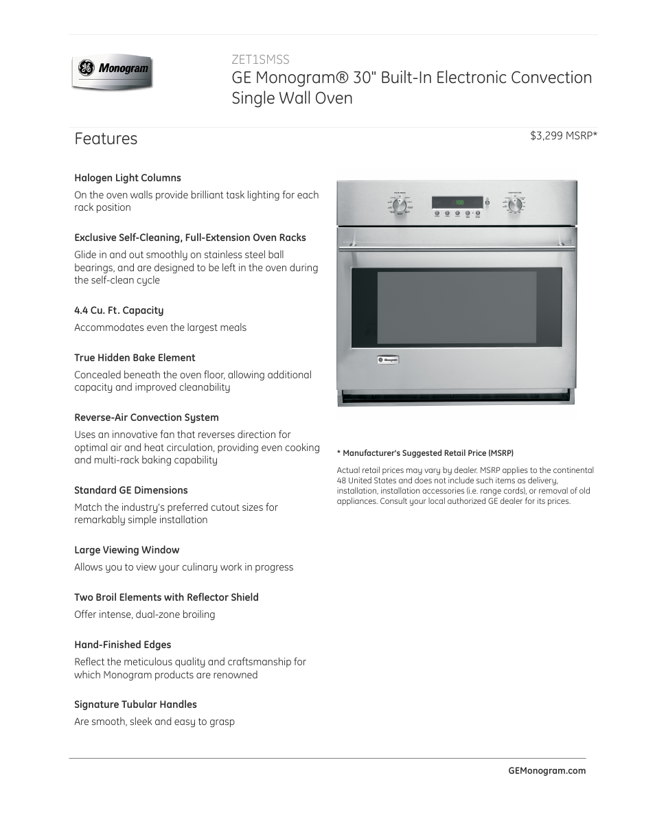 GE ZET1SMSS User Manual | 4 pages