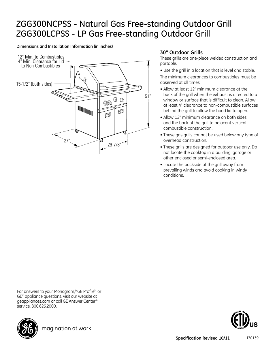 GE ZGG300LCPSS User Manual | 2 pages