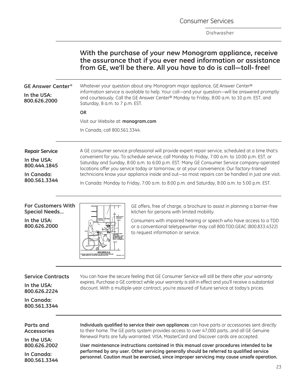 Consumer services | GE ZBD1850NII User Manual | Page 23 / 24