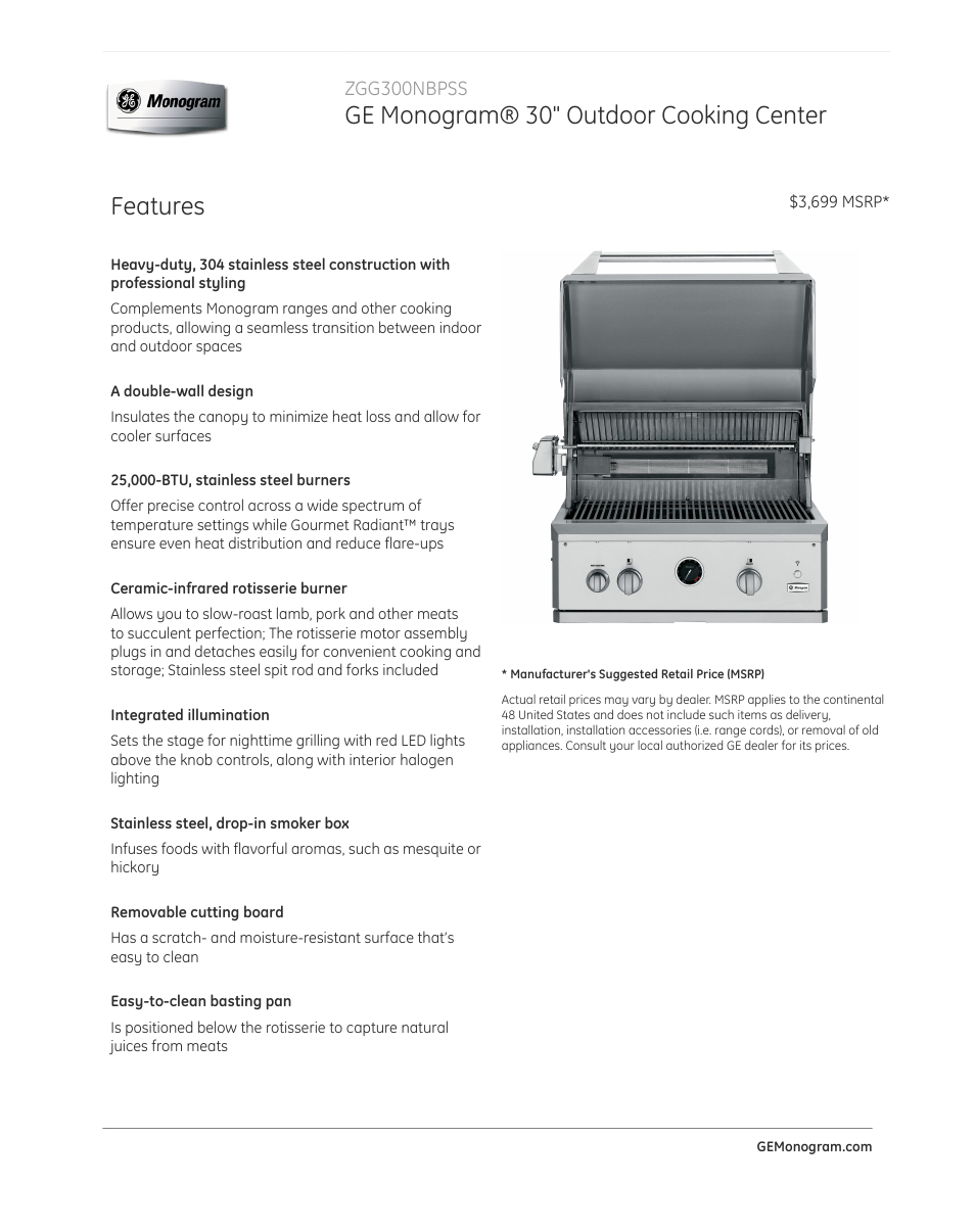 GE ZGG300NBPSS User Manual | 4 pages