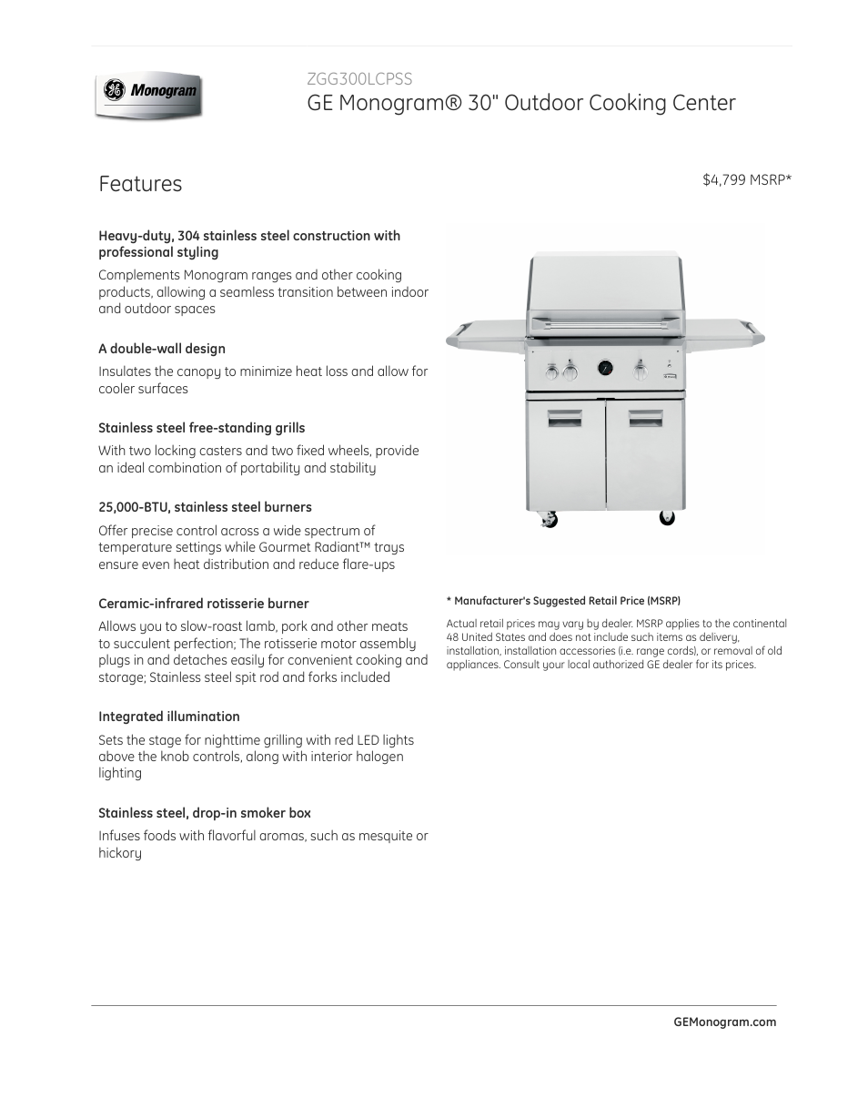 GE ZGG300LCPSS User Manual | 4 pages