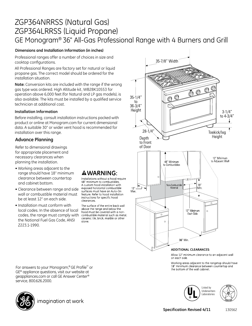 GE ZGP364LRRSS User Manual | 3 pages