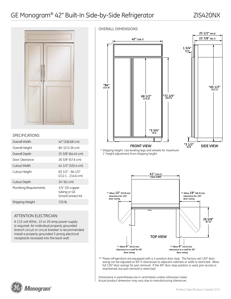 GE ZIS420NX User Manual | 5 pages