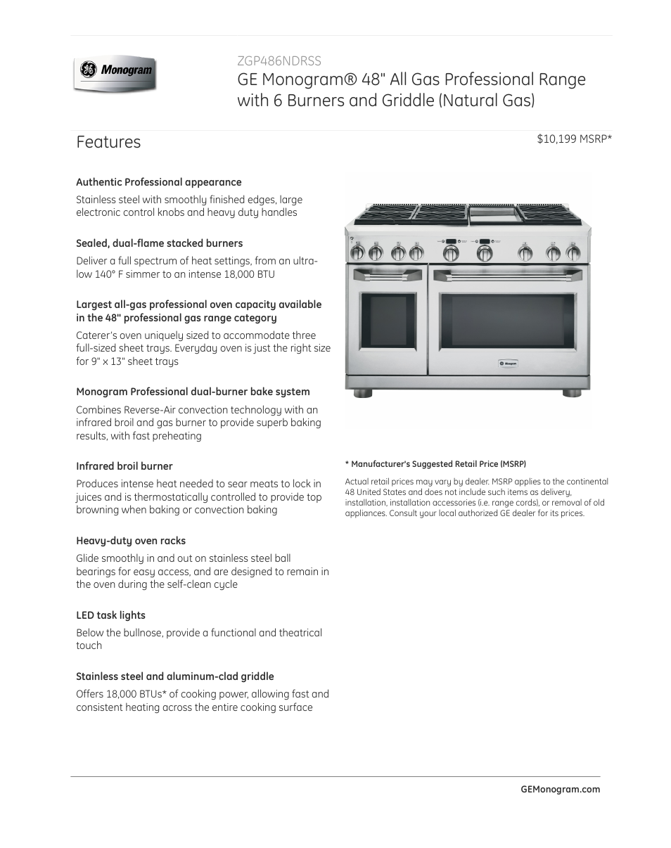 GE ZGP486NDRSS User Manual | 4 pages
