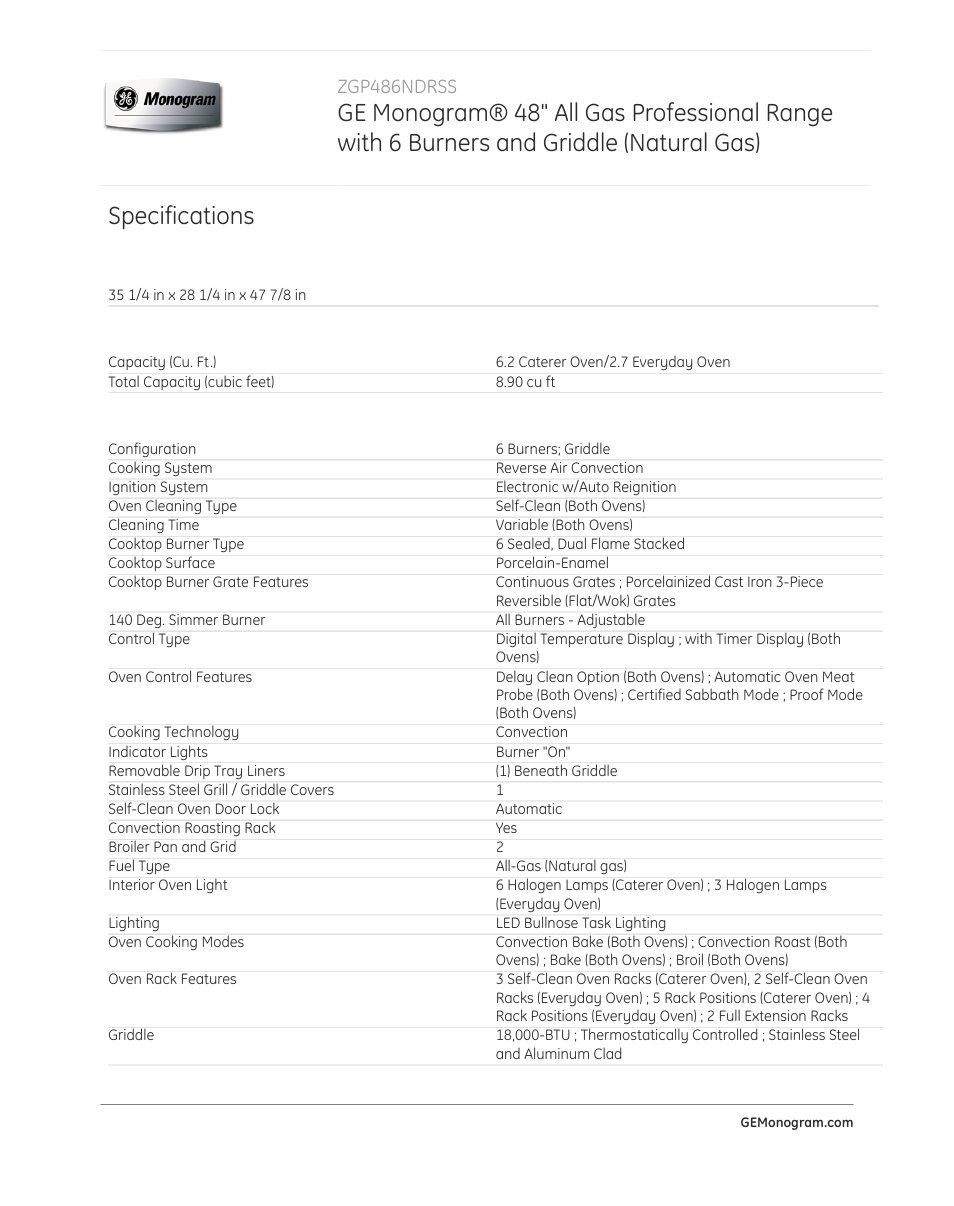 GE ZGP486NDRSS User Manual | Page 3 / 4