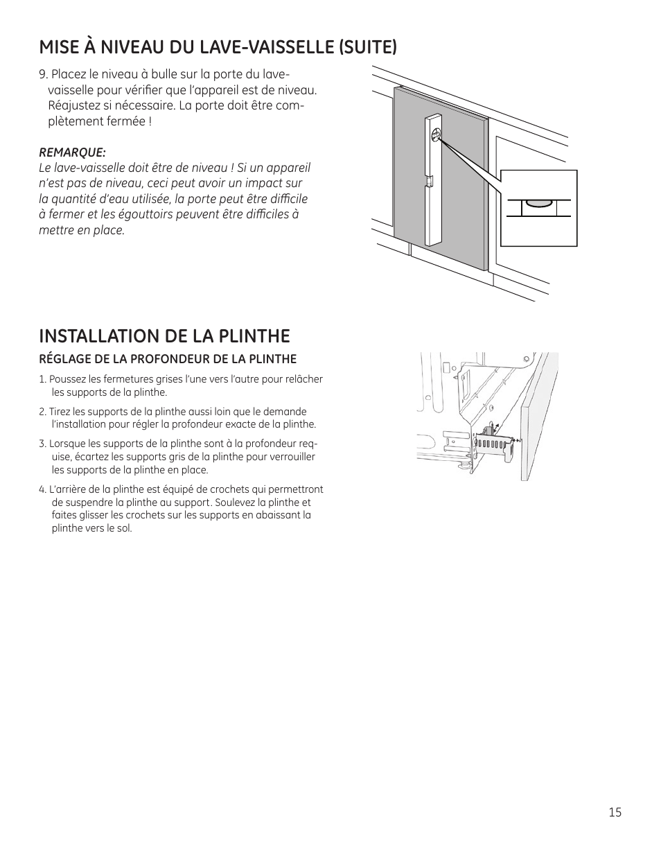 Mise à niveau du lave-vaisselle (suite), Installation de la plinthe | GE ZBD9900RII User Manual | Page 31 / 32