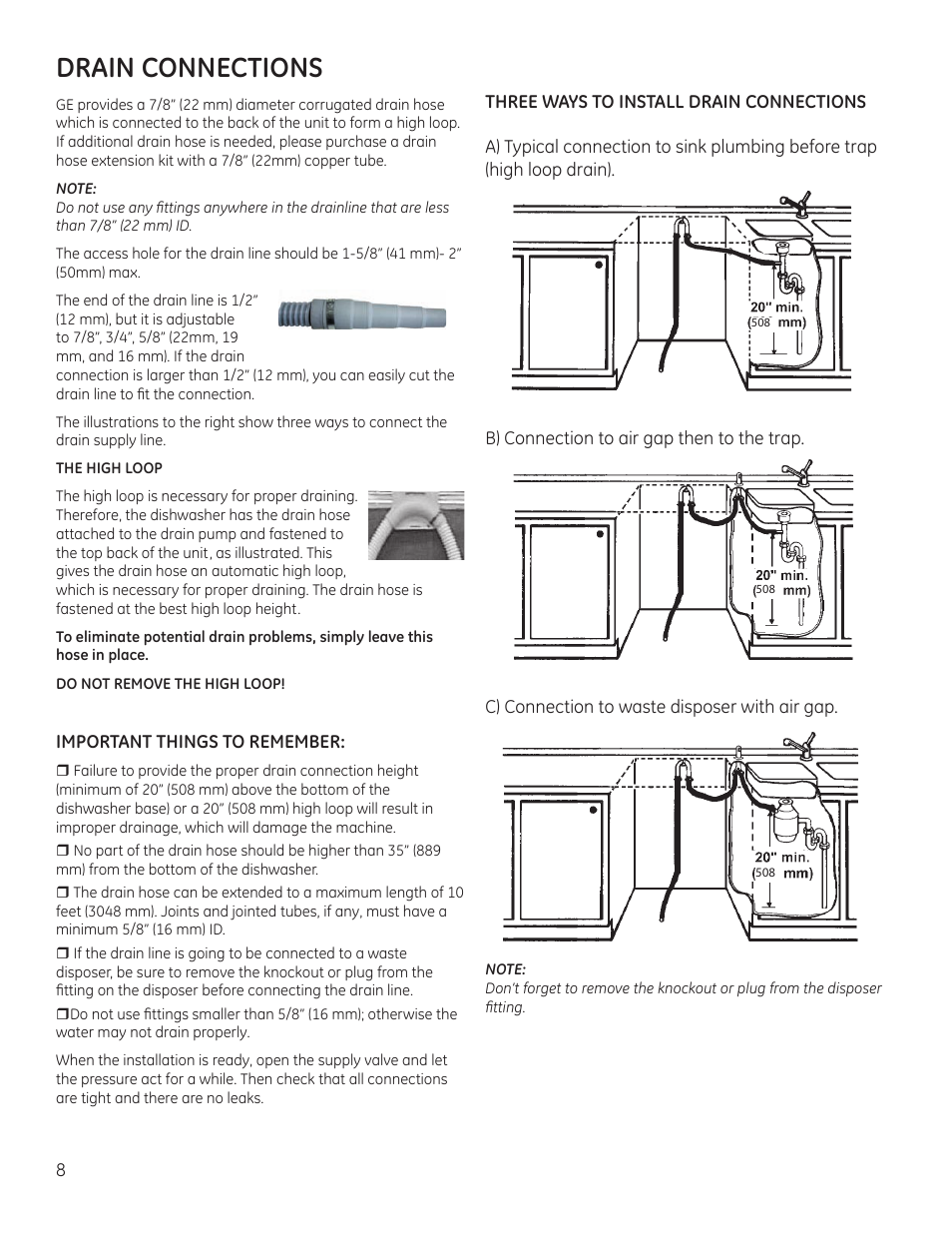 Drain connections | GE ZBD9900RII User Manual | Page 8 / 32