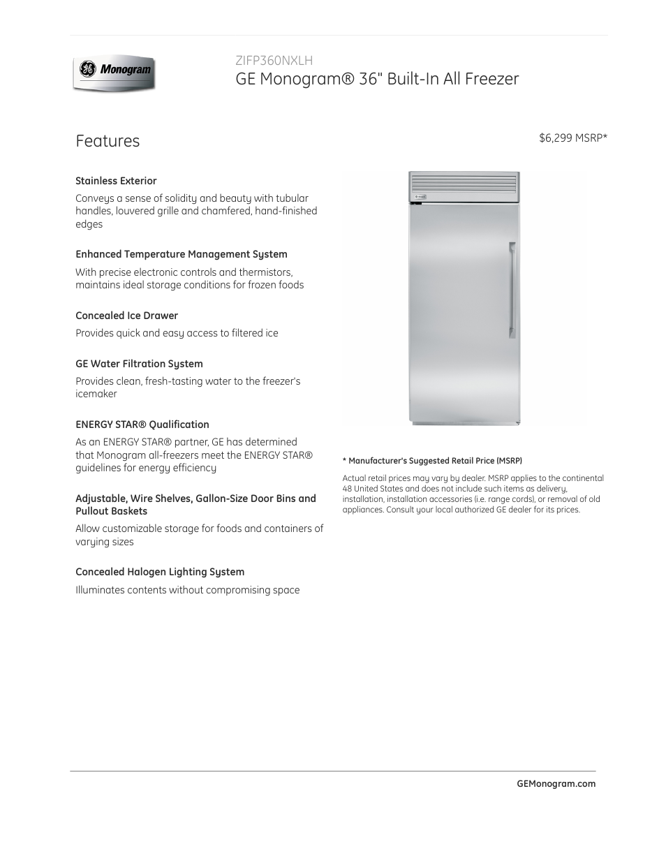 GE ZIFP360NXLH User Manual | 3 pages