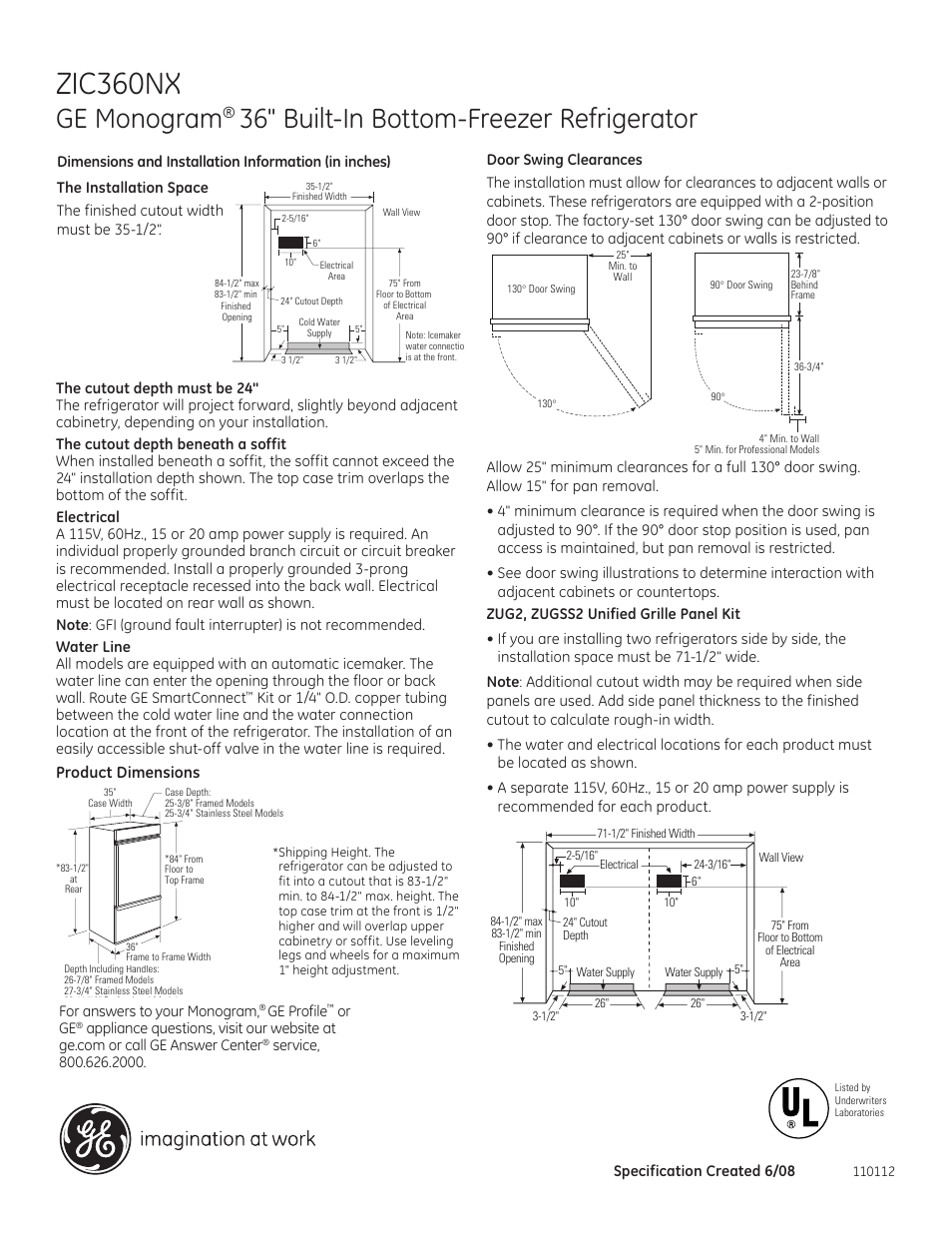 GE ZIC360NXRH User Manual | 6 pages