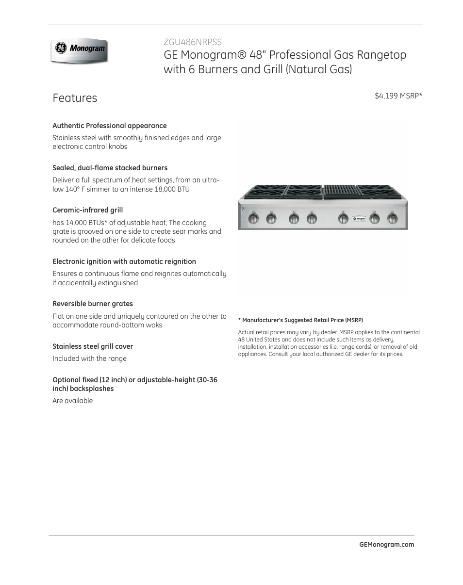 GE ZGU486NRPSS User Manual | 3 pages