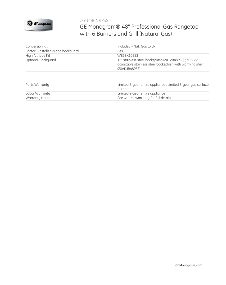 GE ZGU486NRPSS User Manual | Page 3 / 3
