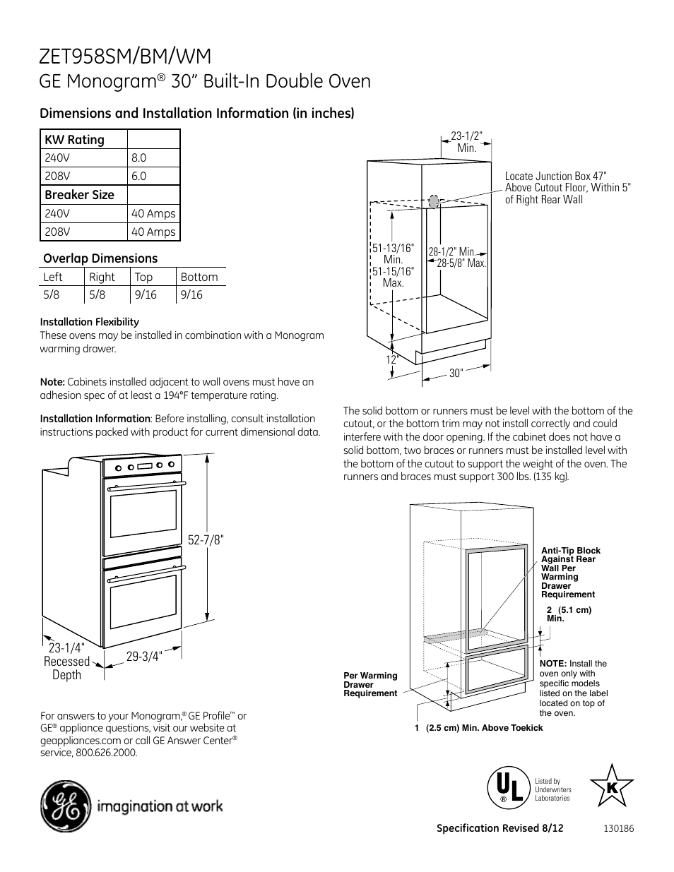 GE ZET958SMSS User Manual | 2 pages