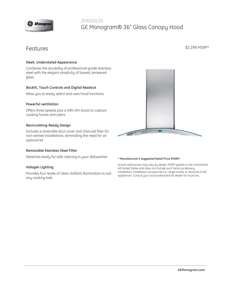 GE ZV925SLSS User Manual | 2 pages