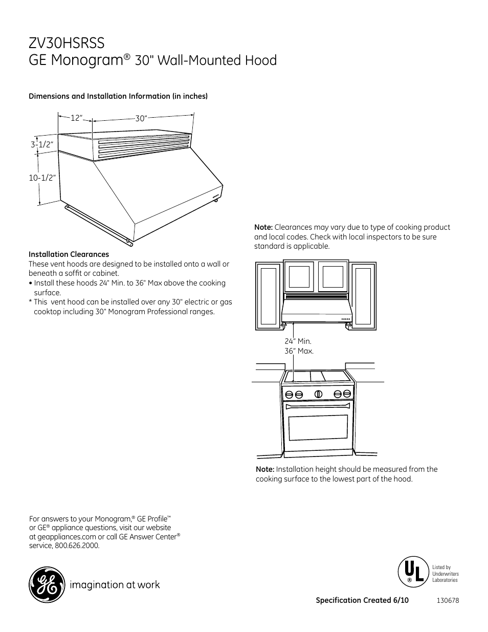 GE ZV30HSRSS User Manual | 3 pages