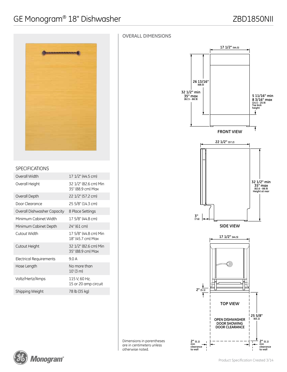 GE ZBD1850NII User Manual | 4 pages