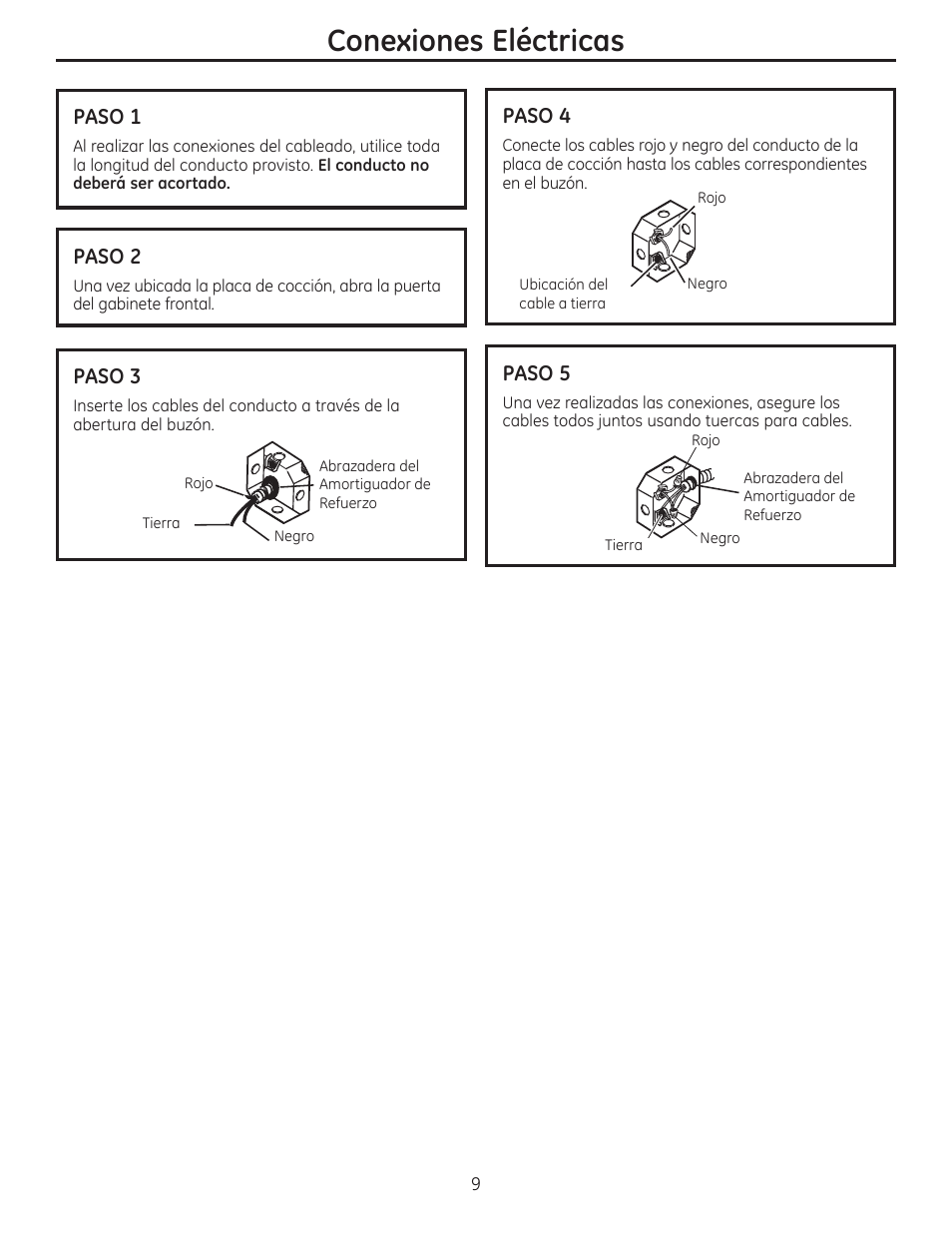 Conexiones eléctricas, Paso 1, Paso 2 | Paso 3, Paso 4, Paso 5 | GE ZEU36RSFSS User Manual | Page 21 / 24