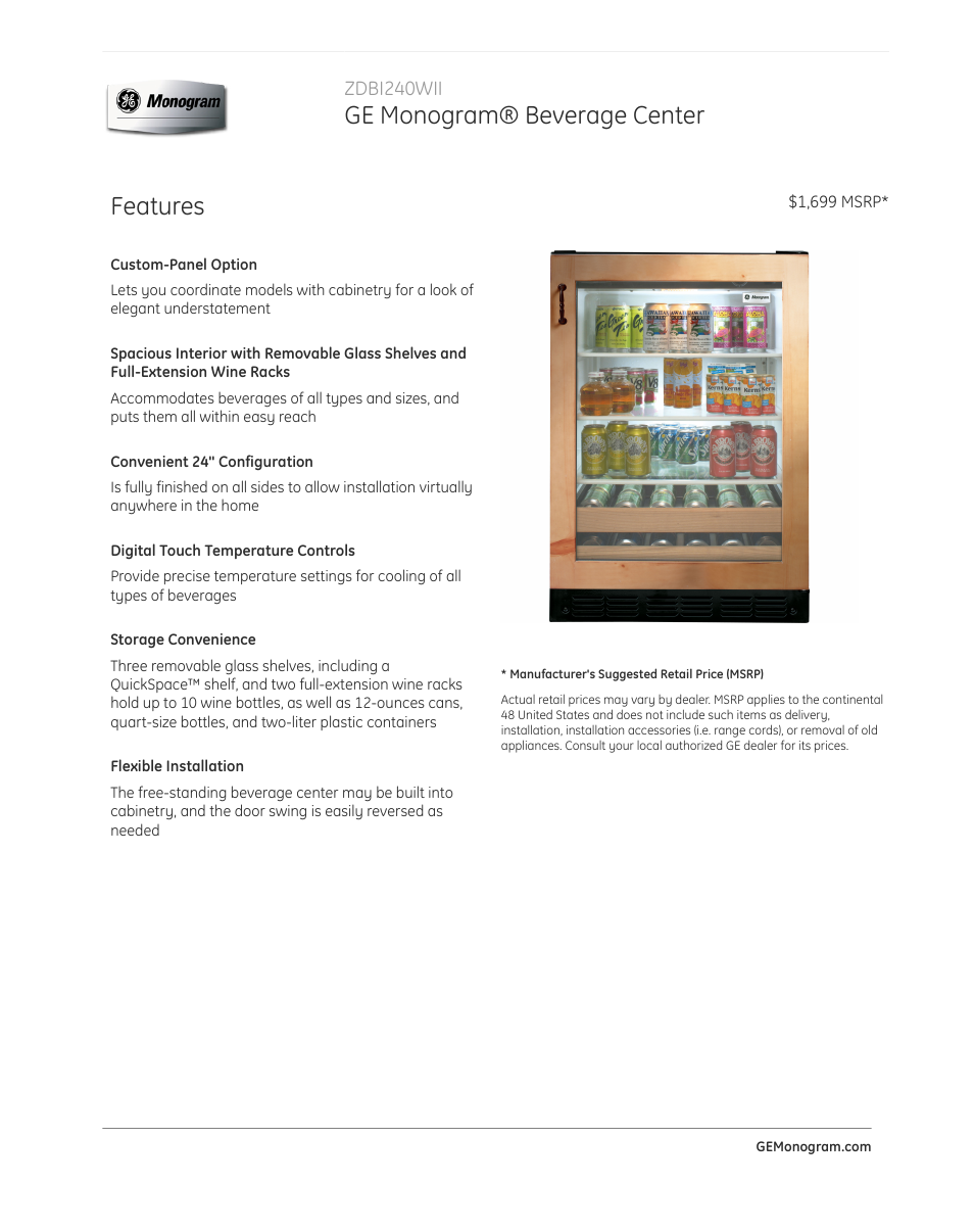 GE ZDBI240WII User Manual | 3 pages