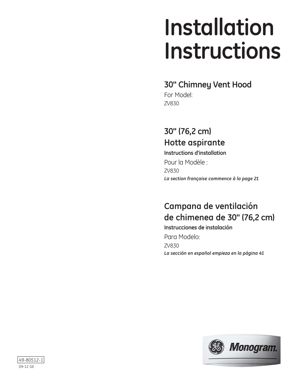 GE ZV830SMSS User Manual | 60 pages