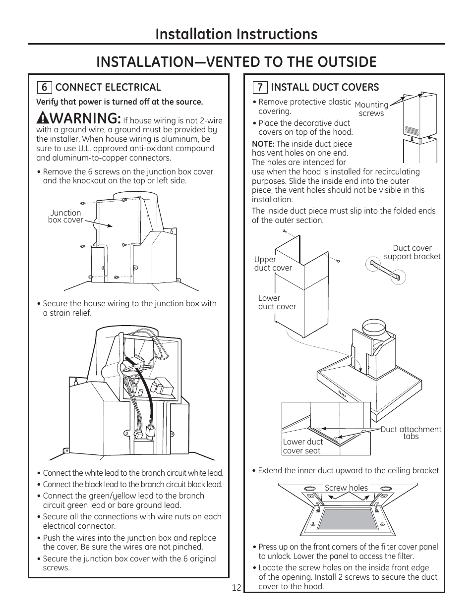 Warning | GE ZV830SMSS User Manual | Page 12 / 60