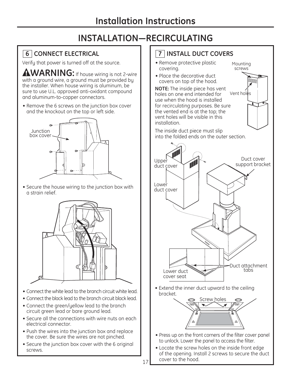 Warning | GE ZV830SMSS User Manual | Page 17 / 60
