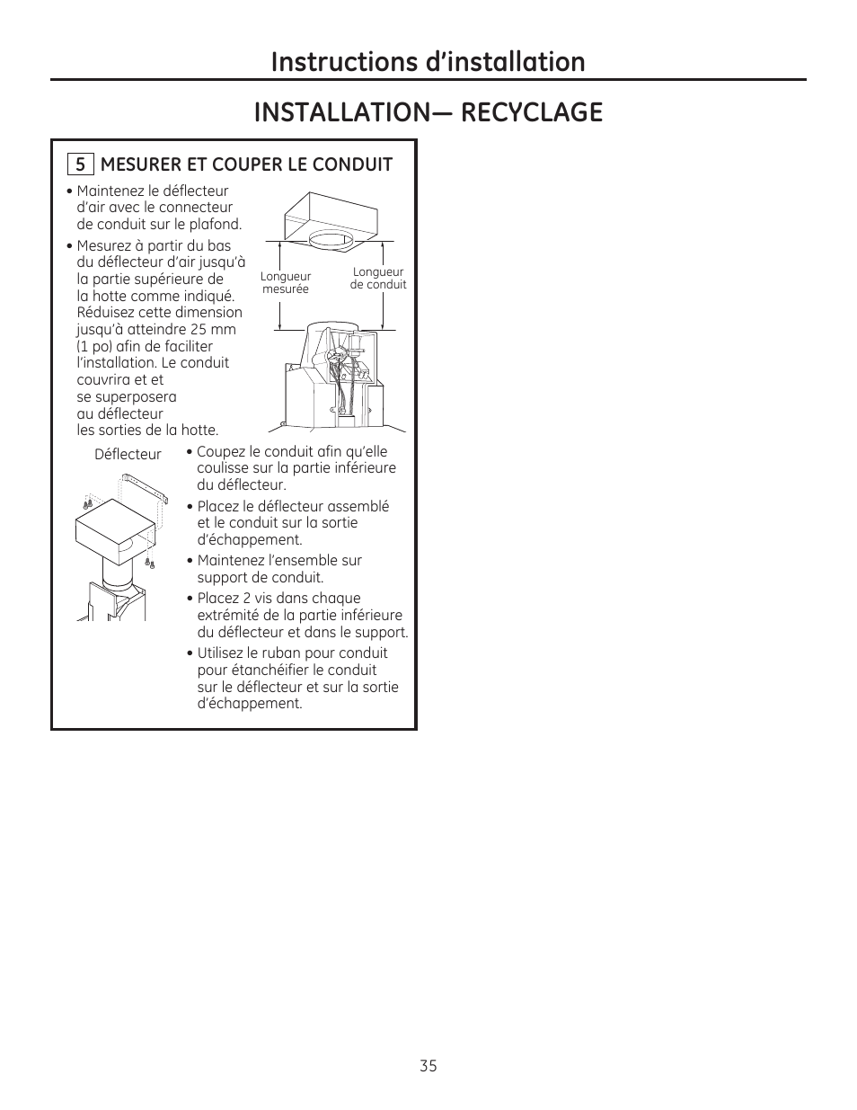 Instructions d’installation, Mesurer et couper le conduit | GE ZV830SMSS User Manual | Page 35 / 60