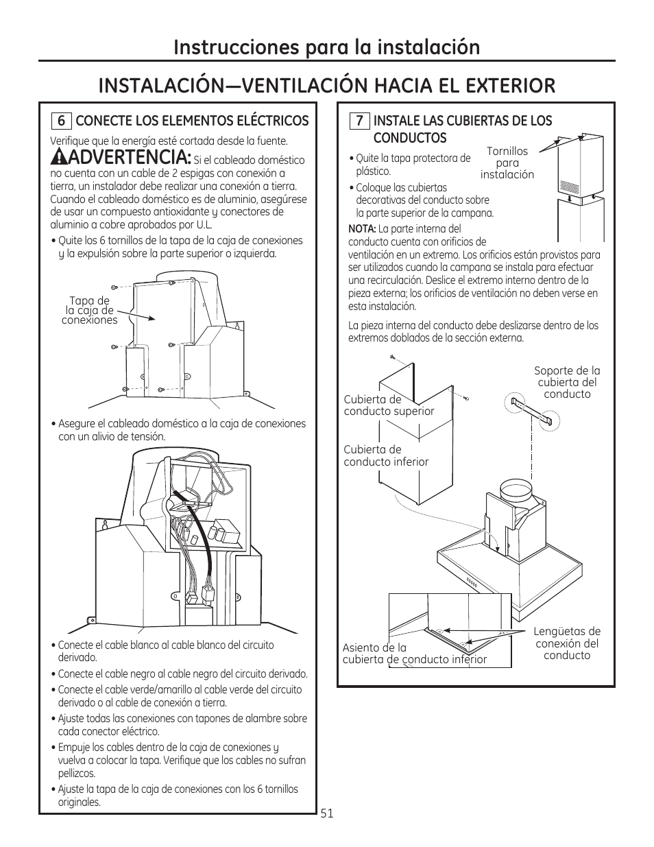 Advertencia | GE ZV830SMSS User Manual | Page 51 / 60