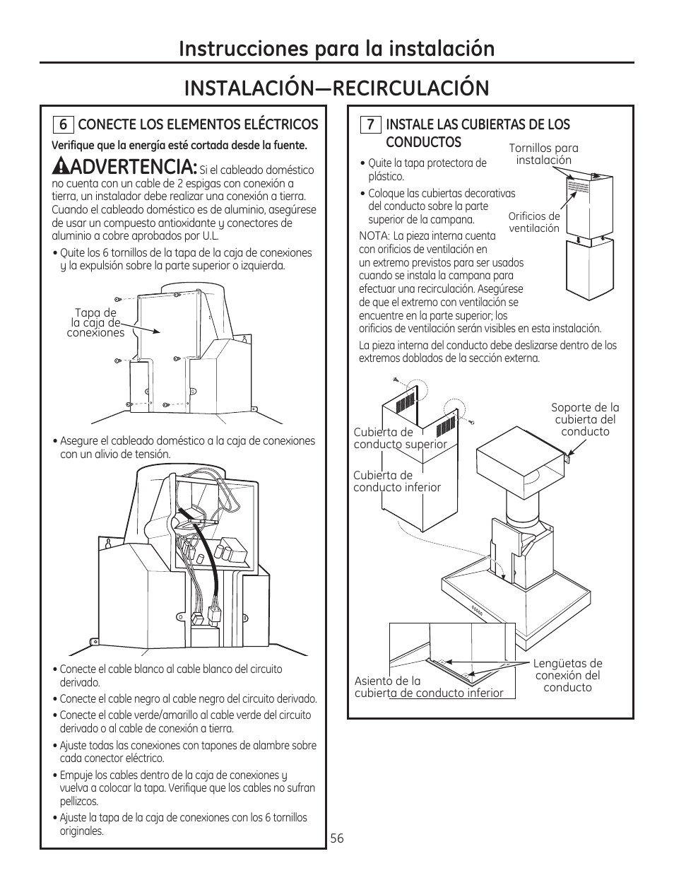 Advertencia | GE ZV830SMSS User Manual | Page 56 / 60