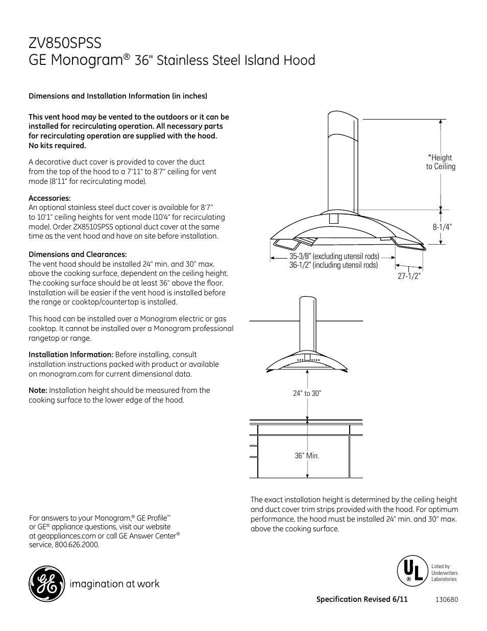 GE ZV850SPSS User Manual | 2 pages