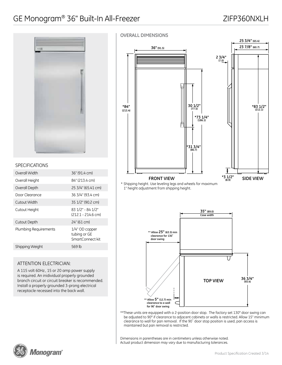 GE ZIFP360NXLH User Manual | 5 pages