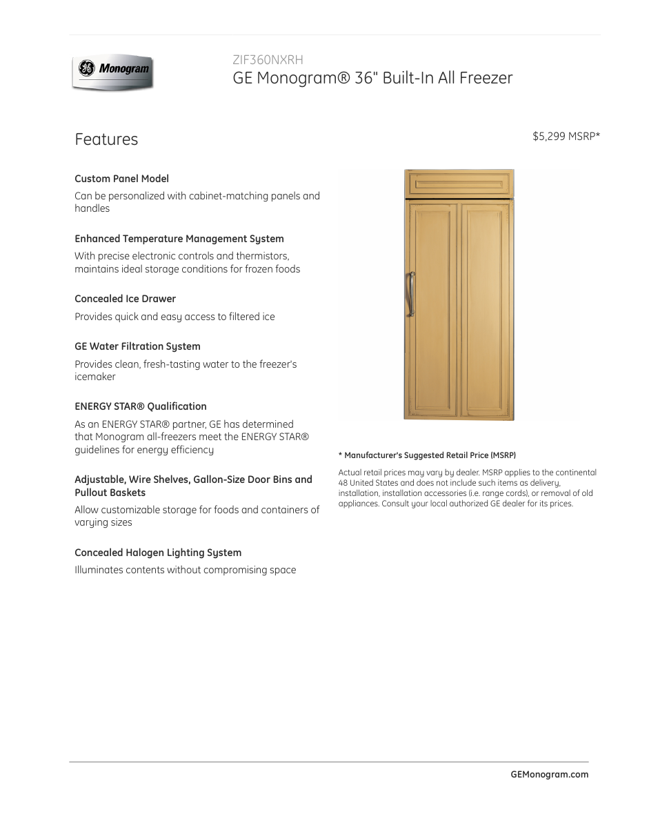 GE ZIF360NXRH User Manual | 3 pages