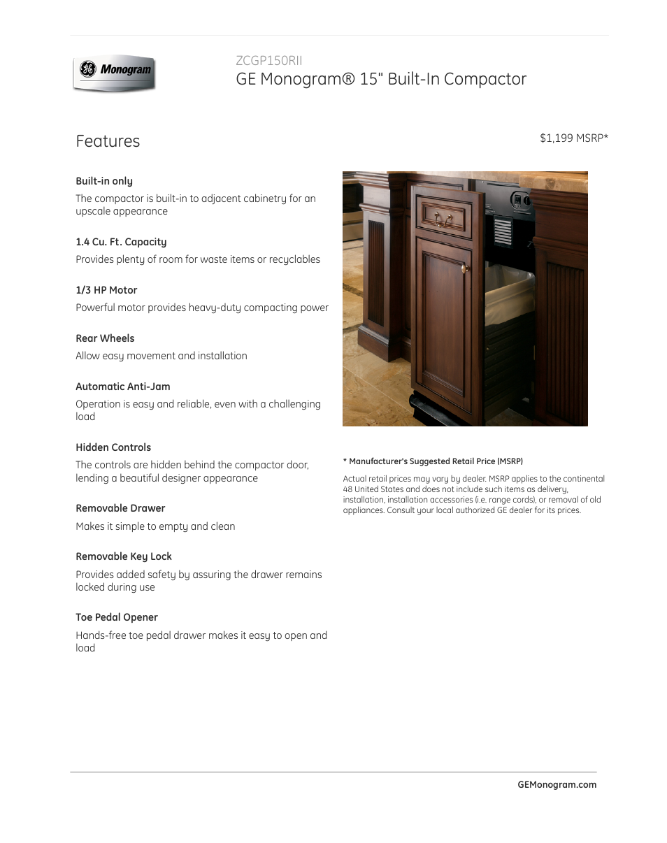 GE ZCGP150RII User Manual | 3 pages