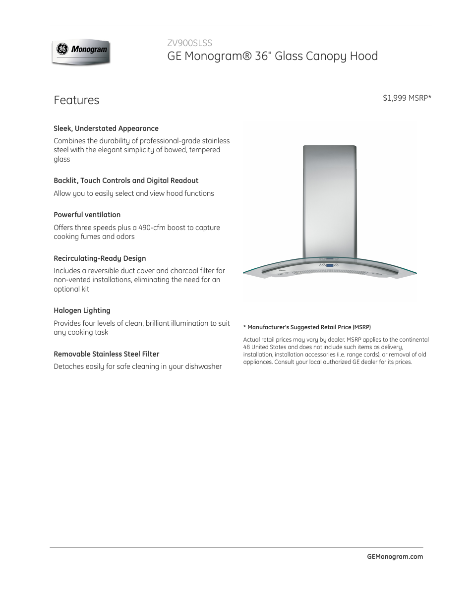 GE ZV900SLSS User Manual | 3 pages