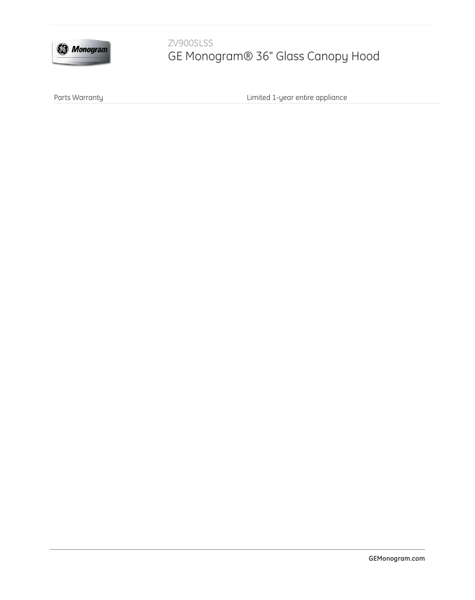 Ge monogram® 36" glass canopy hood | GE ZV900SLSS User Manual | Page 3 / 3