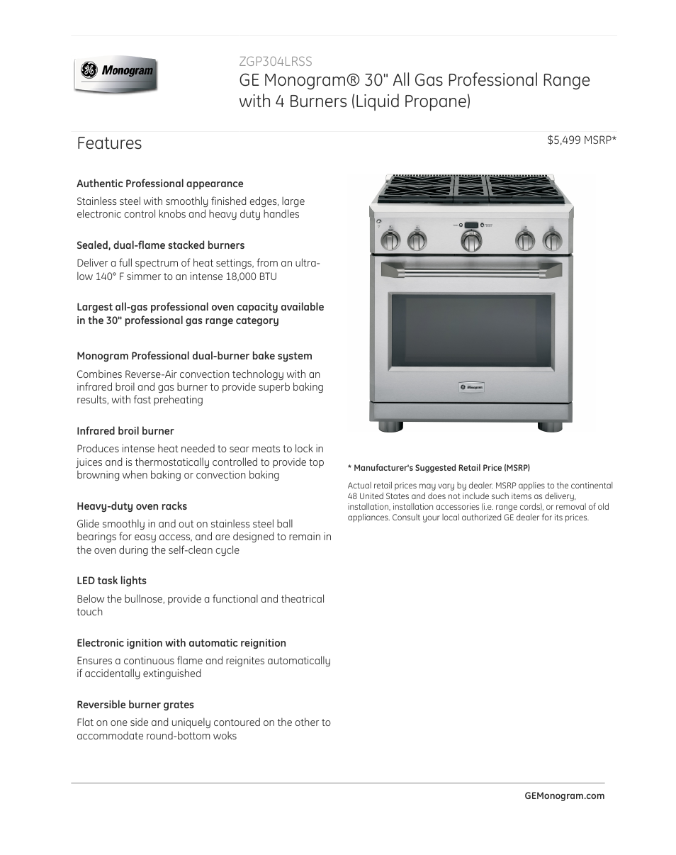 GE ZGP304LRSS User Manual | 4 pages