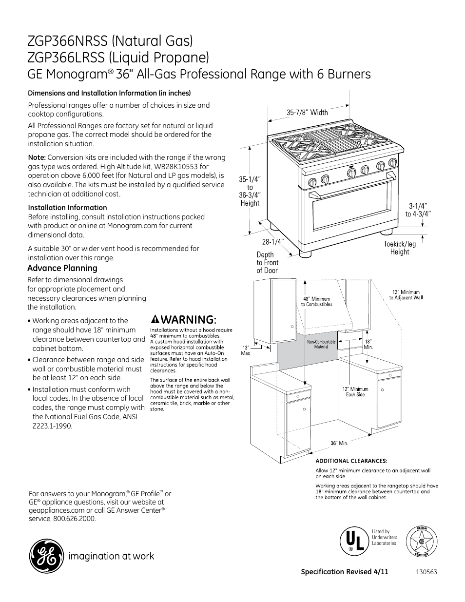 GE ZGP366NRSS User Manual | 3 pages