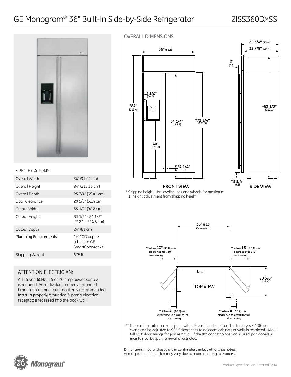 GE ZISS360DXSS User Manual | 4 pages