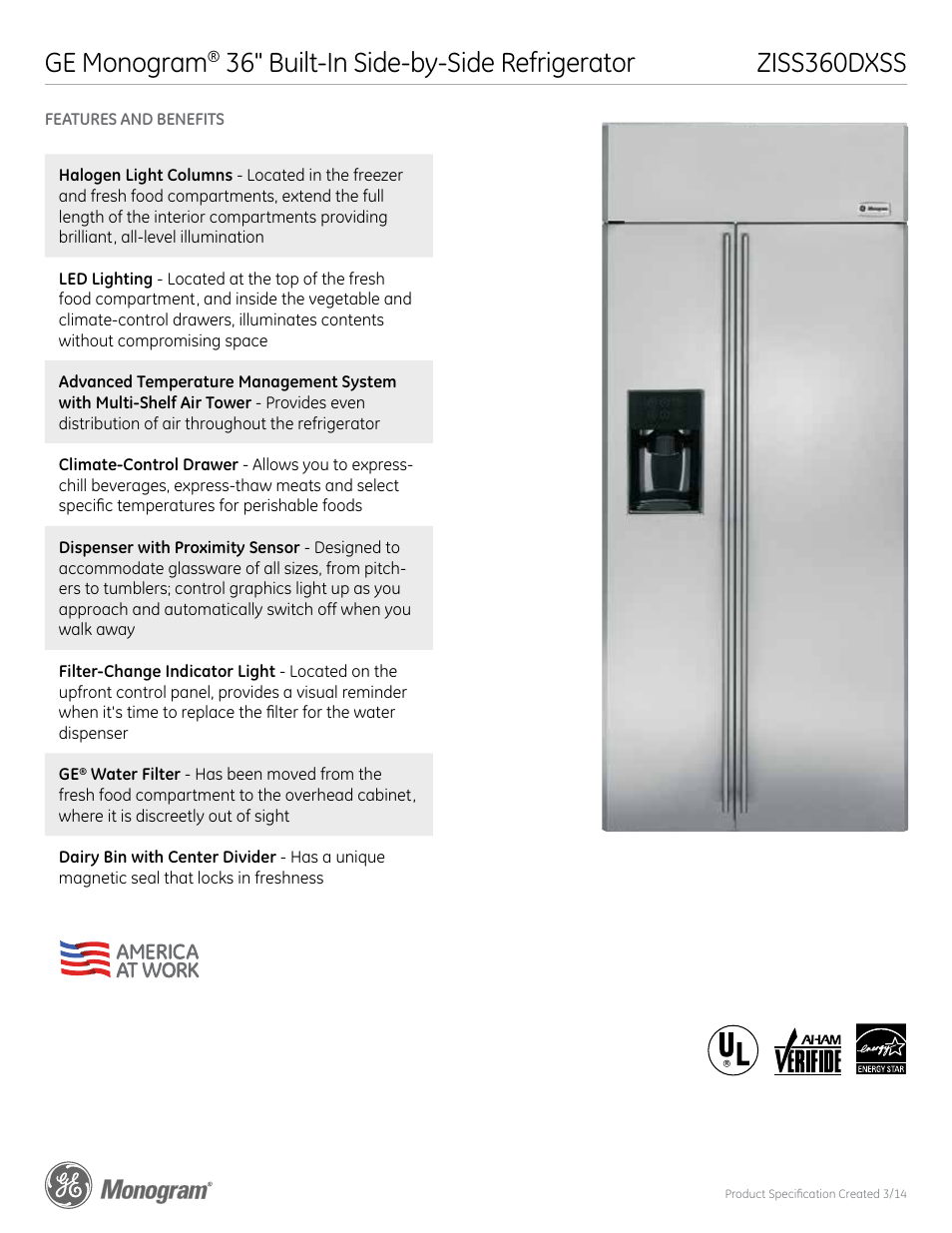 Ziss360dxss ge monogram, 36" built-in side-by-side refrigerator | GE ZISS360DXSS User Manual | Page 4 / 4