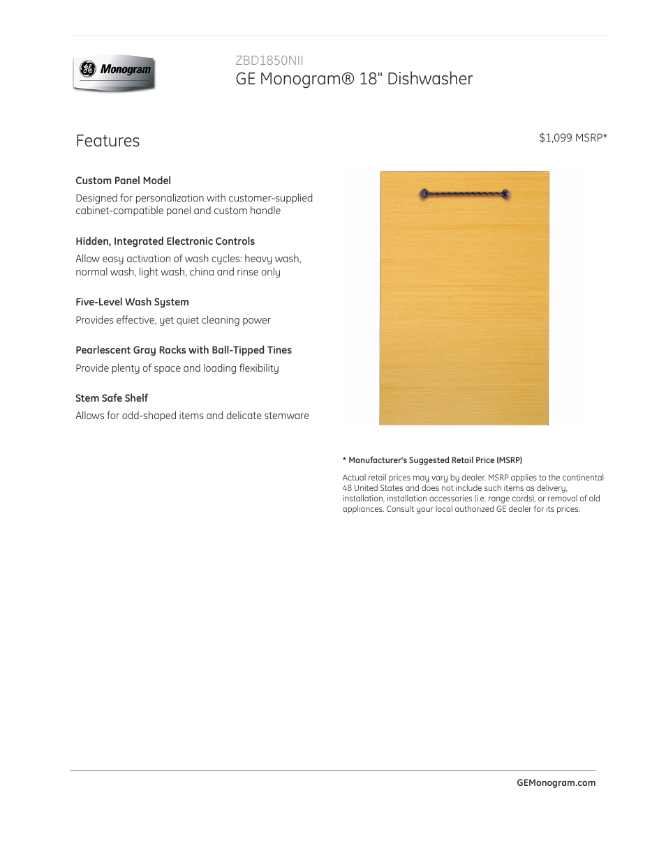 GE ZBD1850NII User Manual | 3 pages