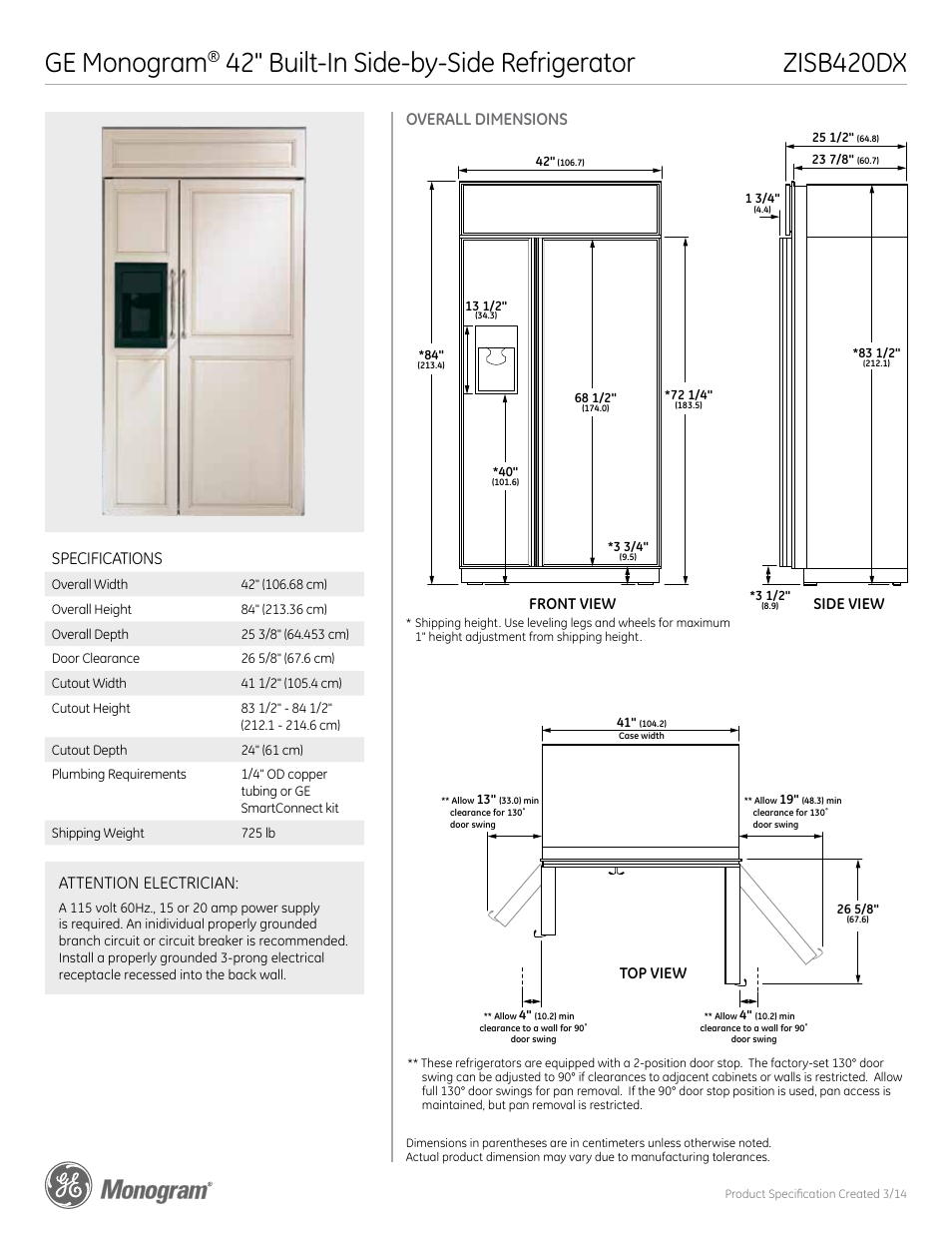 GE ZISB420DX User Manual | 6 pages