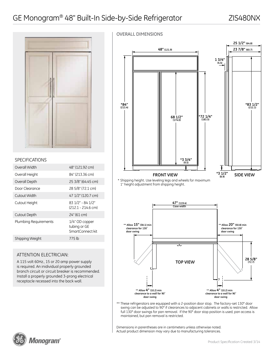 GE ZIS480NX User Manual | 5 pages