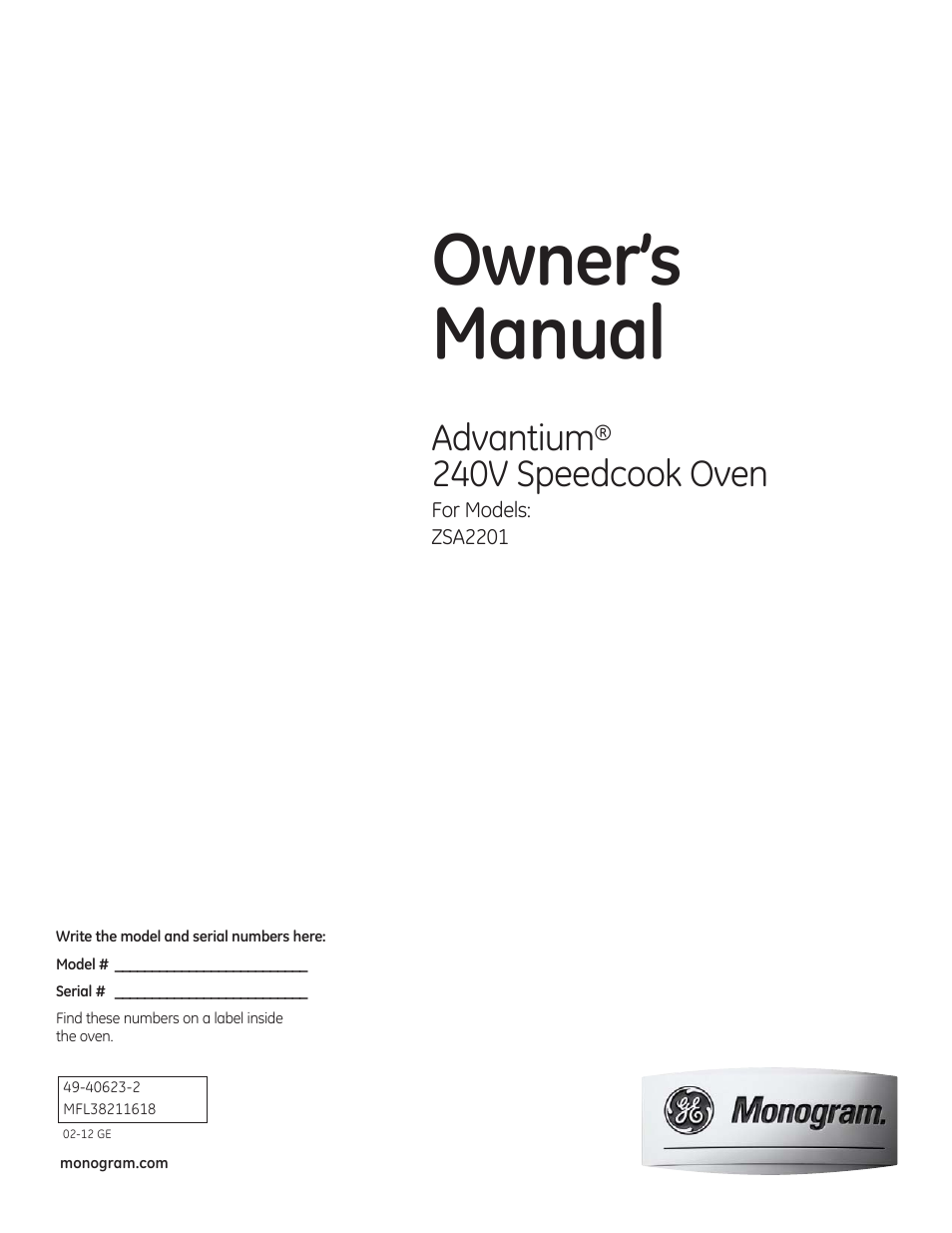 GE ZSA2201RSS User Manual | 80 pages