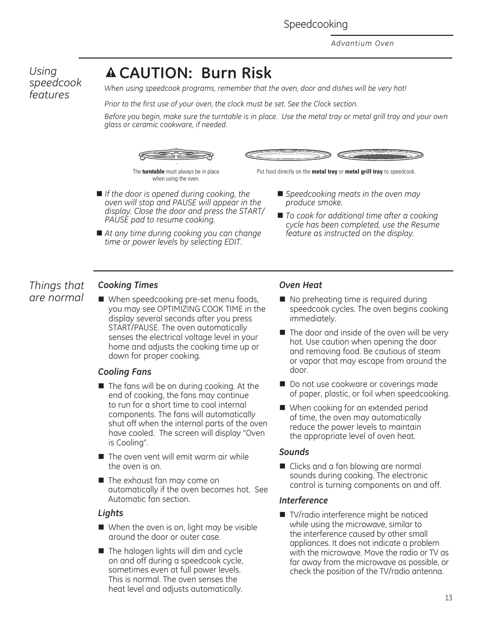 A caution: burn risk, Speedcooking, Using speedcook features | Things that are normal | GE ZSA2201RSS User Manual | Page 13 / 80