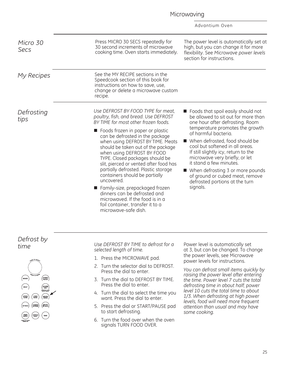 Micro 30 secs, My recipes, Micro 30 secs my recipes | Microwaving, Recipes, Defrosting tips, Defrost by time | GE ZSA2201RSS User Manual | Page 25 / 80