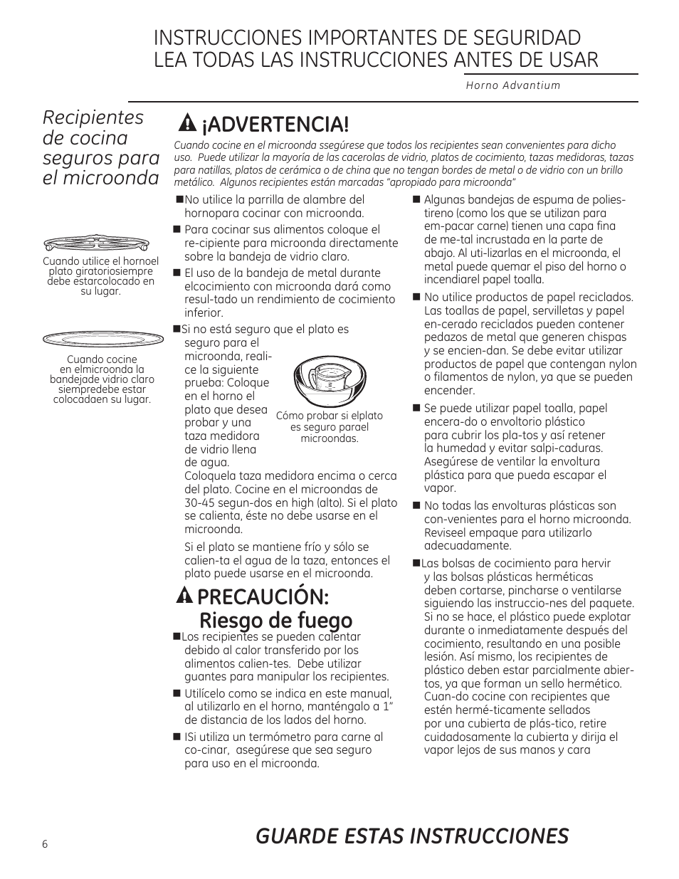 A precaución, Riesgo de fuego, Guarde estas instrucciones | A precaución: riesgo de fuego | GE ZSA2201RSS User Manual | Page 46 / 80