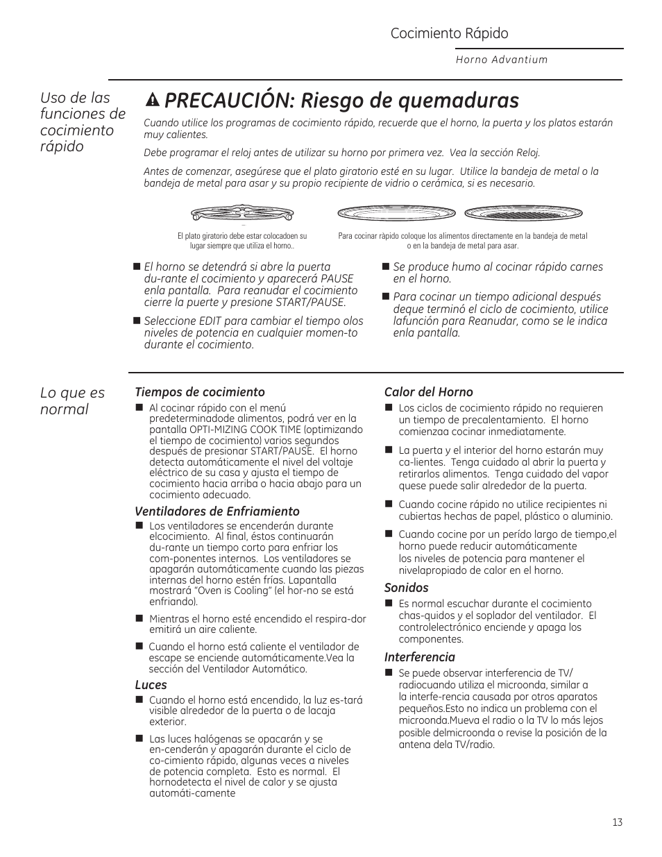 A precaución: riesgo de quemaduras, Precaución: riesgo de quemaduras, Cocimiento rápido | Uso de las funciones de cocimiento rápido, Lo que es | GE ZSA2201RSS User Manual | Page 53 / 80