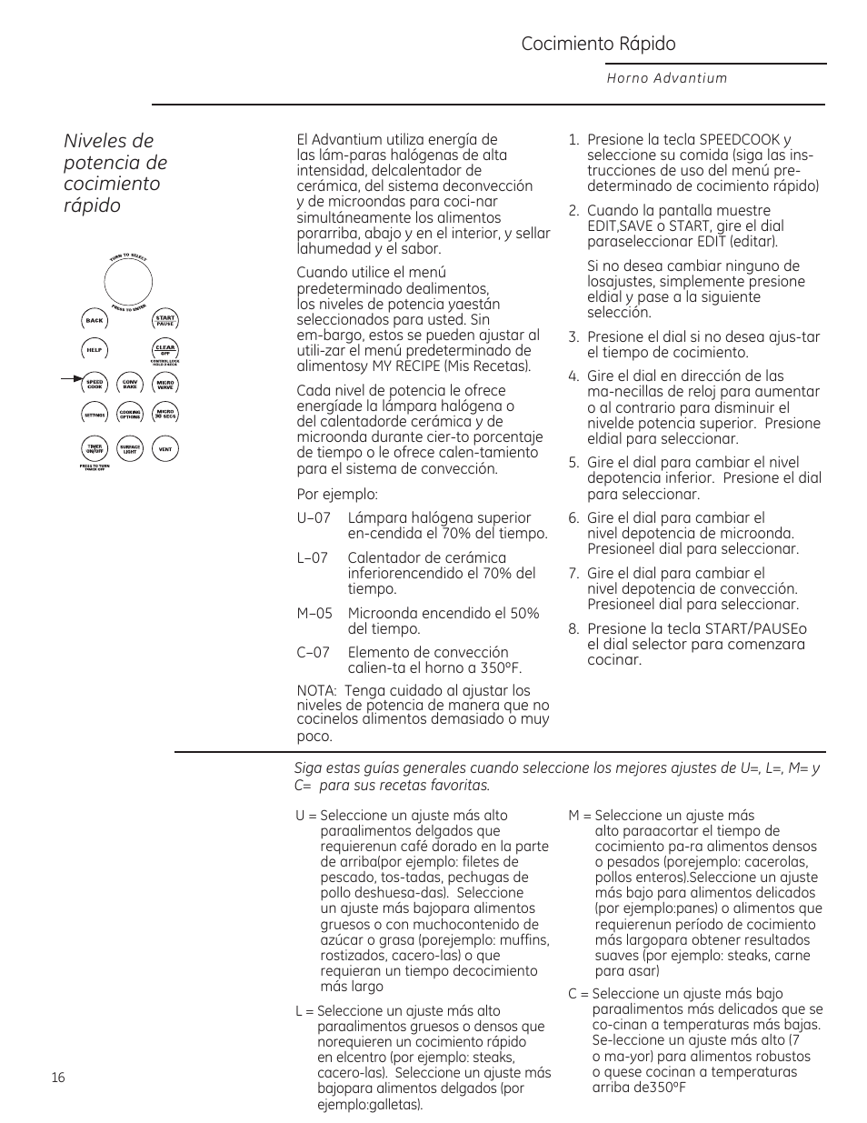 Setting^ (iopísn^ (ísíse, Ónmór) (sùïî, Cocimiento rápido | Niveles de potencio de cocimiento rápido | GE ZSA2201RSS User Manual | Page 56 / 80