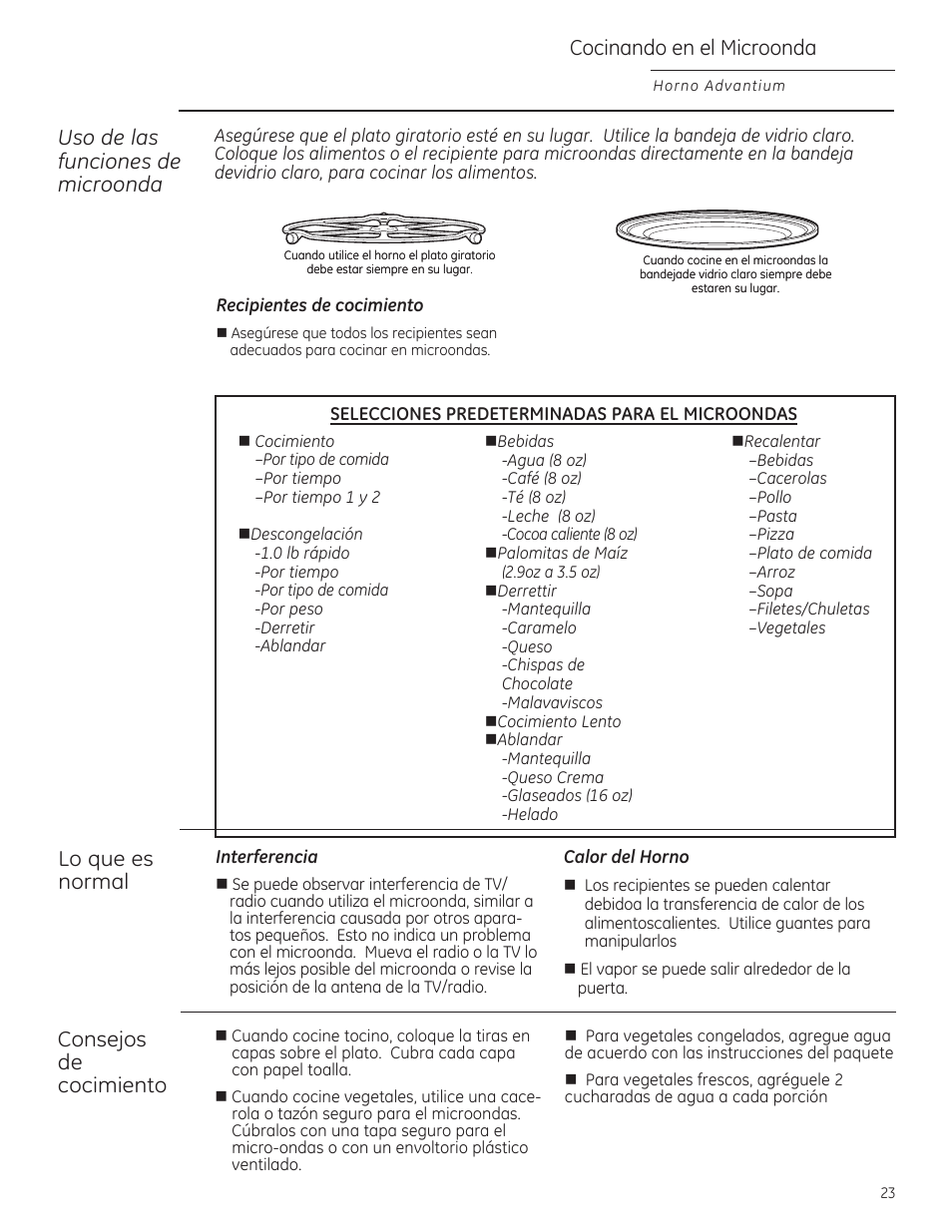 Cocinando en el microonda, Uso de las funciones de microondo, Lo que es | Consejos de cocimiento | GE ZSA2201RSS User Manual | Page 63 / 80